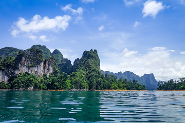 Image showing Cheow Lan Lake cliffs, Khao Sok National Park, Thailand