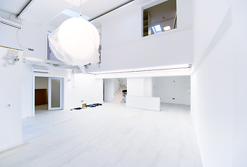 Image showing Interior of empty stylish modern open space two level apartment