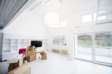 Image showing Interior of empty stylish modern open space two level apartment