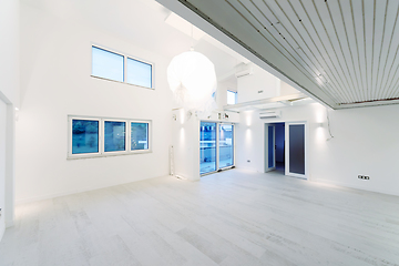 Image showing Interior of empty stylish modern open space two level apartment