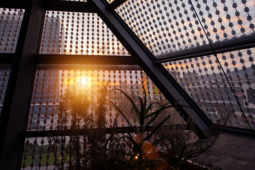 Image showing sunset through a glass roof