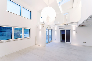 Image showing Interior of empty stylish modern open space two level apartment