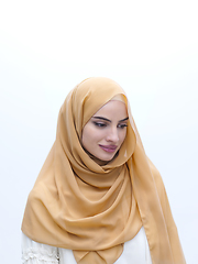 Image showing portrait of beautiful muslim woman isolated on white