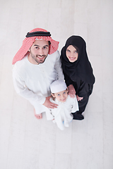 Image showing portrait of young happy arabian muslim family top view