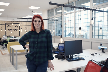 Image showing redhead woman at work  in creative modern coworking startup open