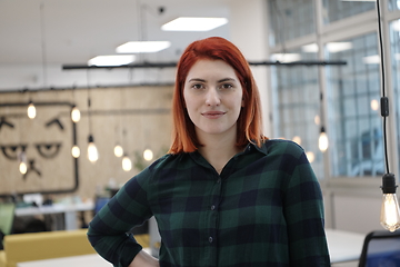 Image showing redhead woman at work  in creative modern coworking startup open