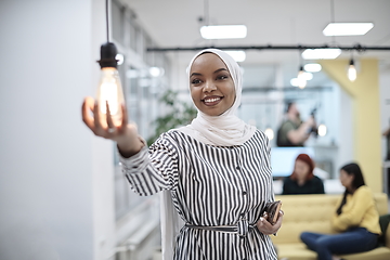 Image showing internet of things concept woman holding hands around bulb