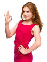 Image showing Woman is showing OK sign