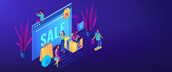 Image showing Online sales pro concept isometric 3D banner header.