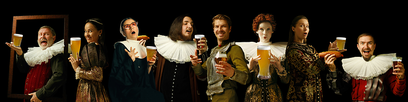 Image showing Young people as a medieval grandees on dark background, oktoberfest