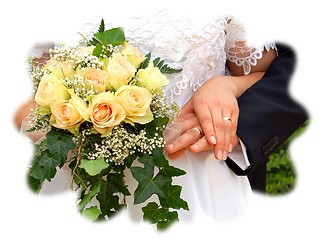 Image showing wedding bouqet with hands