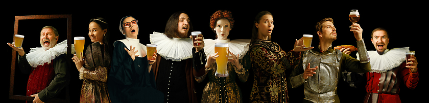 Image showing Young people as a medieval grandees on dark background, oktoberfest