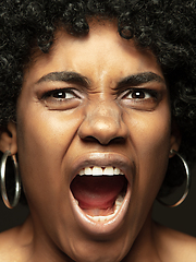 Image showing Close up portrait of young african-american emotional girl