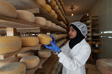 Image showing African black muslim business woman in local cheese production company