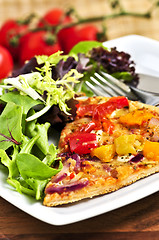 Image showing Vegetarian pizza with salad