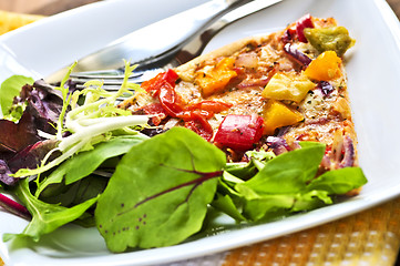 Image showing Vegetarian pizza with salad