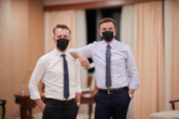 Image showing business team wearing crona virus protection face mask