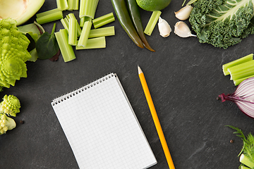 Image showing green vegetables and diary with empty pages