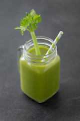 Image showing close up of glass mug with green celery juice