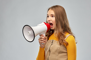 Image showing teenage girl speaking to megaphone