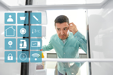 Image showing man looking for food in empty fridge at kitchen