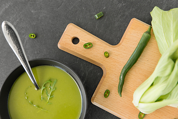 Image showing bok choy chinese cabbage cream soup in bowl