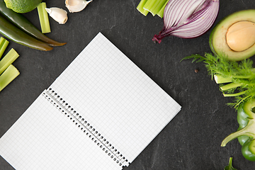 Image showing green vegetables and diary with empty pages