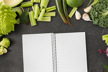 Image showing green vegetables and diary with empty pages