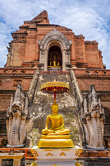 Image showing Gold Buddha, Wat Chedi Luang temple big Stupa, Chiang Mai, Thail