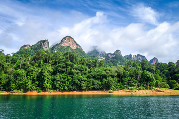 Image showing Cheow Lan Lake cliffs, Khao Sok National Park, Thailand