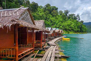 Image showing Floating village in Cheow Lan Lake, Khao Sok, Thailand