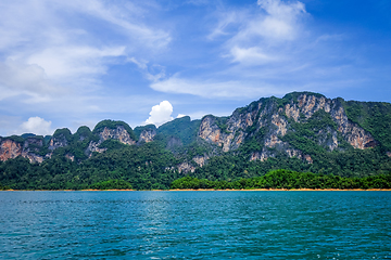 Image showing Cheow Lan Lake cliffs, Khao Sok National Park, Thailand