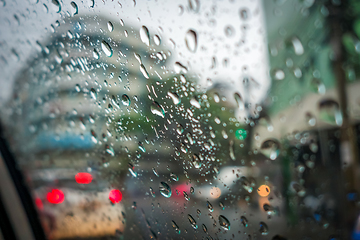 Image showing Rain drops on a car window