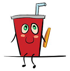 Image showing A red disposable cup of cola and a French fry vector or color il