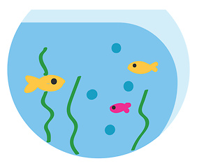 Image showing Fish bowl with 3 fish illustration color vector on white backgro