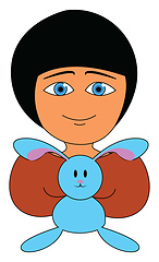 Image showing Girl holding a blue bunny looks cute vector or color illustratio