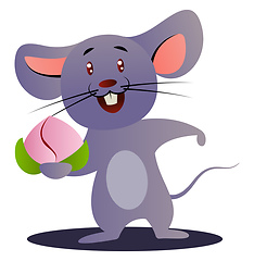 Image showing Cartoon chinese mouse holding flower vector illustration on whit