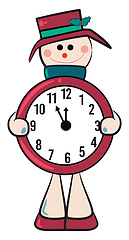 Image showing White round clock with cherry decoration vector or color illustr