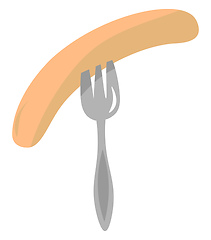 Image showing Cartoon grilled sausage on a fork vector or color illustration