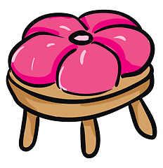 Image showing Clipart of a round-shaped brown stool with a pink cushioned seat