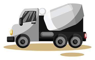 Image showing vector illustration of grey cement mixer vehicle on white backgr