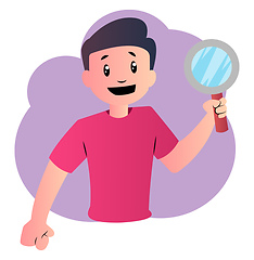 Image showing Happy cartoon boy with magnifier vector illustartion on white ba