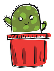 Image showing A cactus plant emoji smiling from a red decorative pot vector co