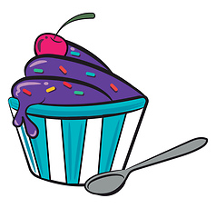 Image showing Ice cream cup with cherry toppings vector or color illustration
