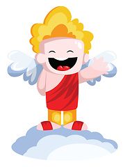 Image showing Cute vector illustration of smiling cupid dressed in red standin