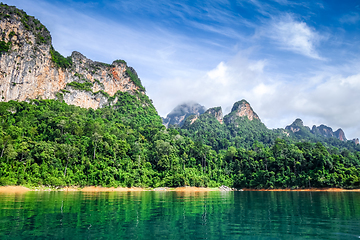 Image showing Cheow Lan Lake cliffs, Khao Sok National Park, Thailand