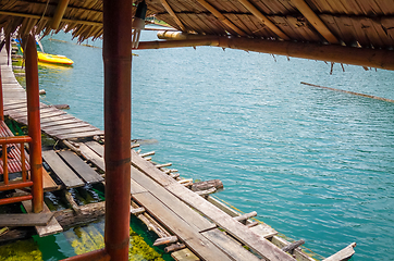 Image showing Floating bungalow in Cheow Lan Lake, Khao Sok, Thailand