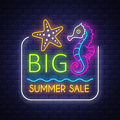 Image showing Summer sale banner. Neon sign lettering.