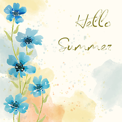 Image showing Hello summer. Watercolor banner with flowers