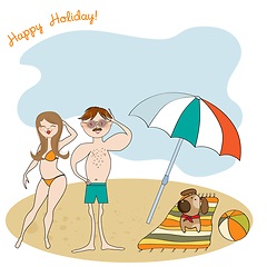 Image showing Funny couple on the beach. Summer holiday scene